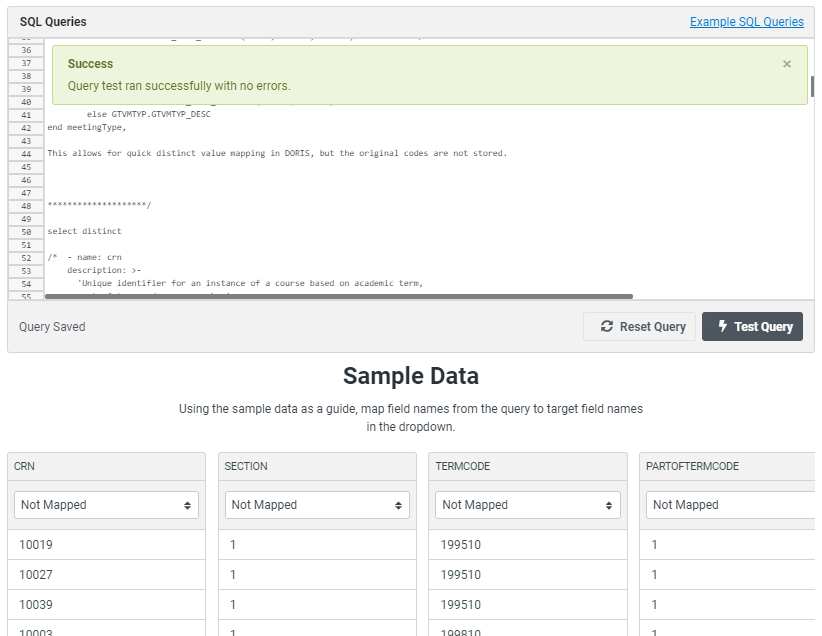 Query page with the results of the query shown in columns below the query editor. The source query column name appears at the top of each column.